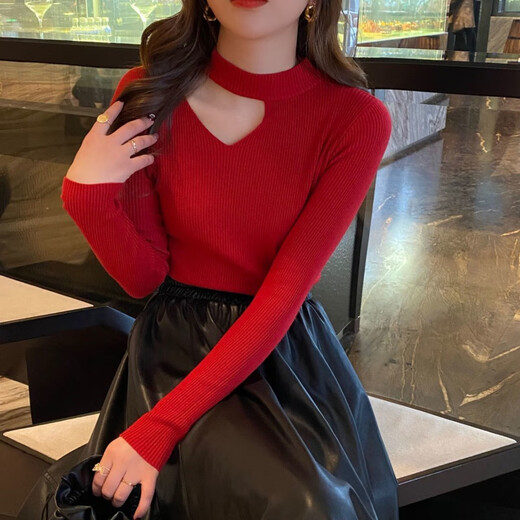Zhidoudou Fashion Speming Base Shirt Women's Automne 2025 Nouvelle clavicule à la mode Clavicule exposée Clavicule serré Corps Sous-vêtements Sweater tricoté 9926 Noir régulier 8xl S recommandé 80-95jin [Jin est égal à 0,5 kg]