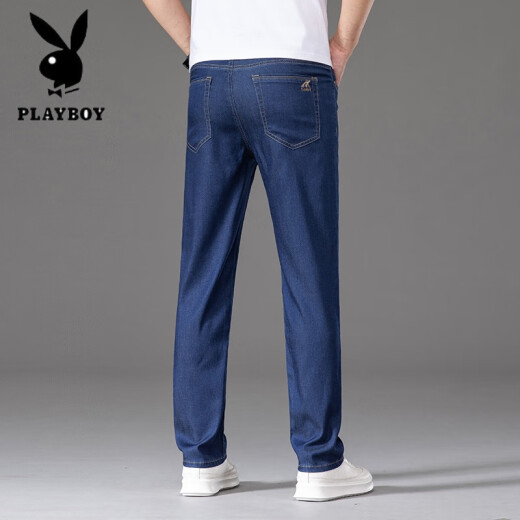 Playboy (Playboy) Hong Kong High-End Tensile Jeans Men's Spring y Autumn Fino suelto Celile elástico Long Men Pants Men 9767b Light Blue 29