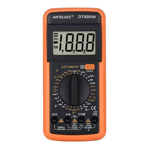 ANTELVESDT9205A万用表数字高精度智能防烧多功能电子数显测电表维 DT9205 标配+9V备用电池1个