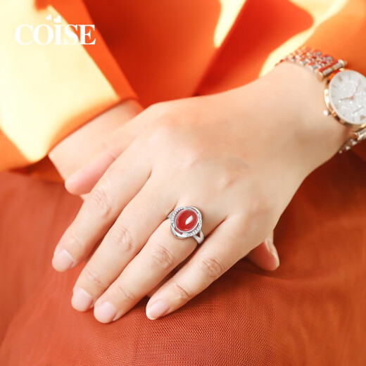 COISE 925 silver ring red agate ring elderly ring silver jewelry women's gift for wife and mom 925 silver red agate ring for wife and mom