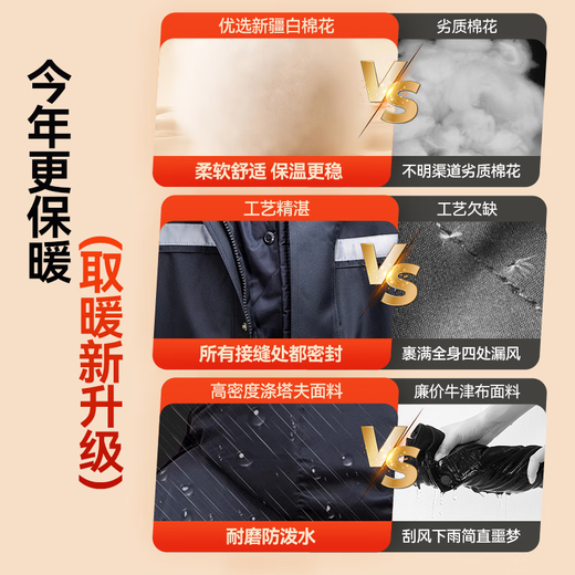 Mengduofu security clothing, winter coat, cotton-padded jacket, security cotton-padded clothing, security coat, cold-proof clothing, winter security clothing, extended and thickened reflective strips, Jingcangfa XL(175)