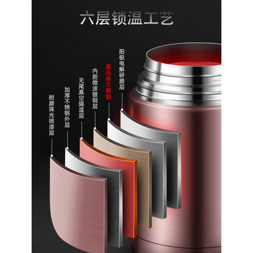 LOCKZI stew beaker 316 stainless steel smoldering beaker wide mouth large capacity porridge artifact thermos pot 316 stainless steel rose red single cup 0ml 800ml