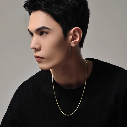 Fat Donglai's same Chinese Valentine's Day gift, 18k gold-plated necklace for men, snake bone chain for women, trendy stacked hexagonal shape, gold color 50cm