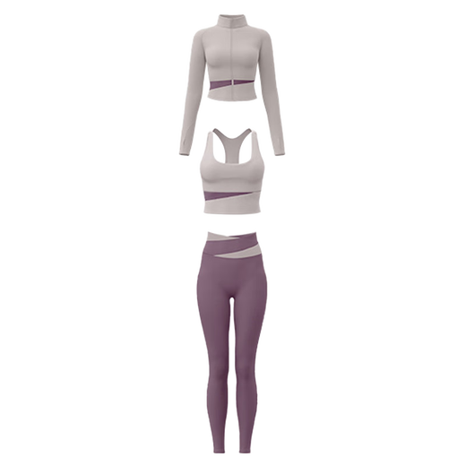 Bangboshi yoga wear women's sports suit three-piece fitness suit yoga pants running Pilates training with chest pad quick-drying milk purple three-piece set L size