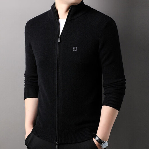 Hengyuanxiang Stricker Strickjäger 2024 Herbst und Winter Neues Männergeschäft 100% reine Woll -Männerjacke und Pullover Trend Black M 170/48/105