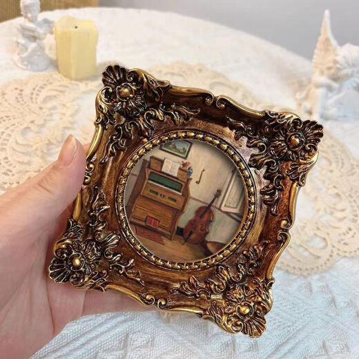 Buman pure retro French carved square picture frame can be hung and placed classical literary relief picture frame square [flower]