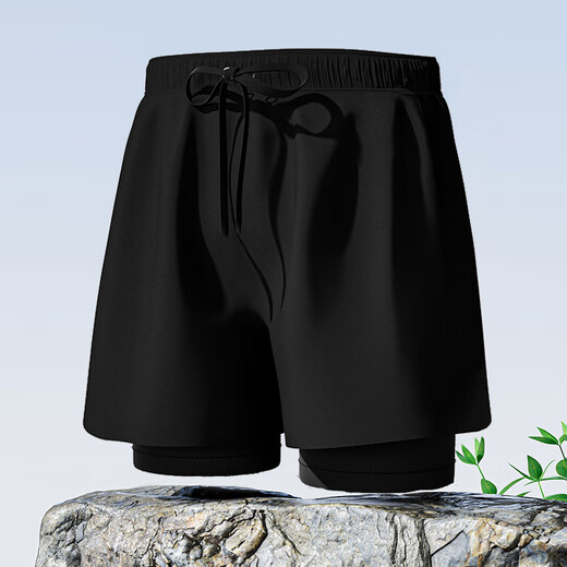 Xinnan swimming trunks men's loose quick-drying large size anti-embarrassment boxer beach shorts professional hot spring swimming equipment black men's swimming trunks [100-140Jin [Jin equals 0.5 kg]]