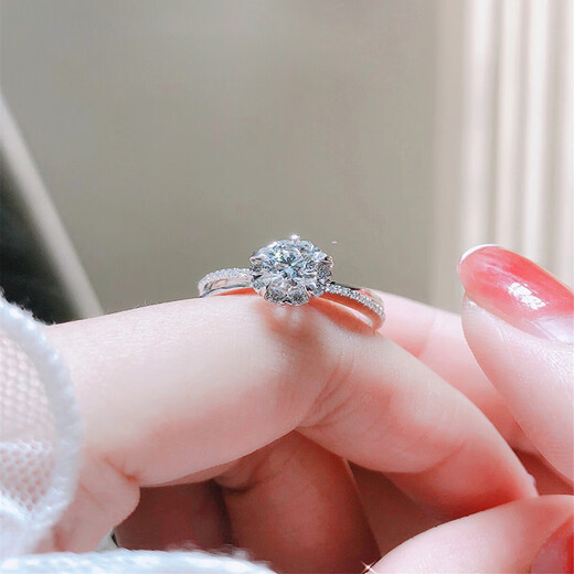Pt950 platinum genuine moissanite diamond ring for women one carat platinum couple engagement and wedding diamond ring open light luxury model shining like stars 50 points