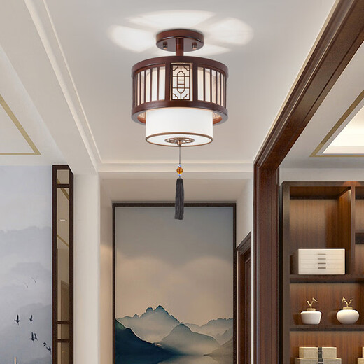 祎琳（yilin）新中式吊灯过道走廊玄关卧室客厅实木复古茶楼餐厅饭店包间吸顶灯 A款直径30cm(12W三色光)