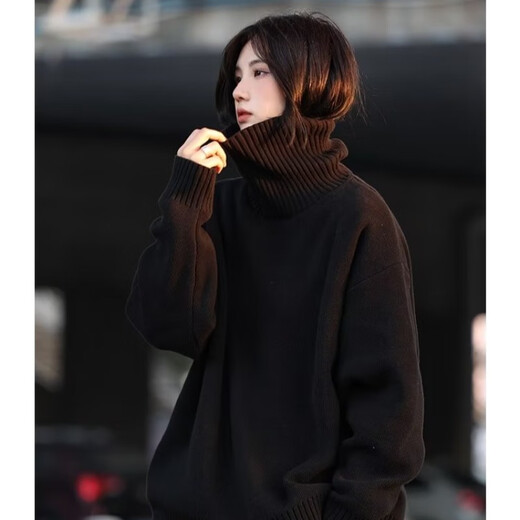 POUM turtleneck sweater for men and women, spring and autumn loose knitted sweater for men, retro lazy solid color bottoming shirt SM-003 white XL recommended 110-140Jin Jin equals 0.5 kg