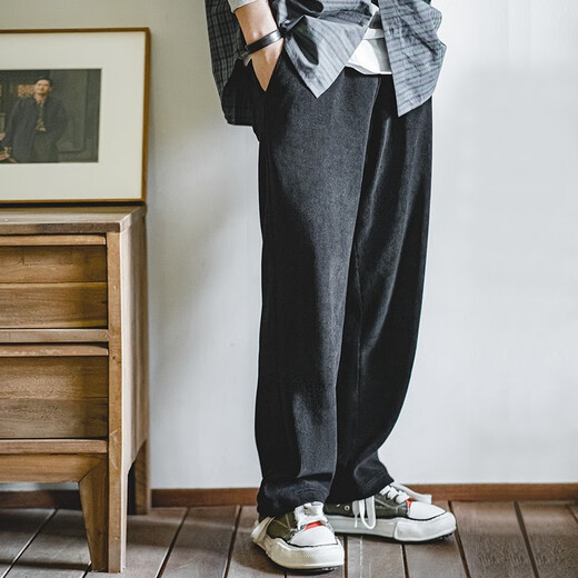 Madden Workwear Chenille Draped Smart Pants American Barn Style Straight Casual Pants Imitation Corduroy Legged Long Pants Men Black 2XL
