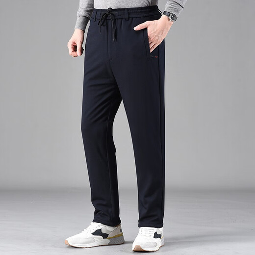 Hemian plus velvet silk cotton pants for outer wear for men plus velvet and thickened winter loose straight leg warm pants for middle-aged and elderly fathers and elderly pants navy blue plus velvet and thickened knee pads silk cotton pants 3XL 2 feet 8-2 feet 9 Recommended 150-170 Jin Jin equals 0.5 kg