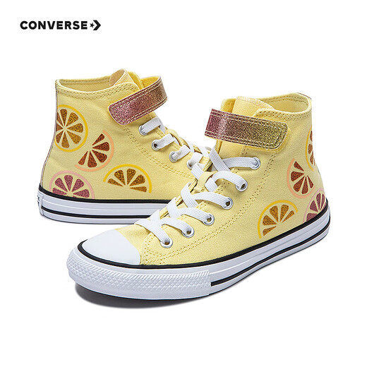 Converse Converse children's shoes girls mid-top canvas shoes summer new lemon pattern children's Velcro casual shoes yellow 28 recommended foot length 17cm