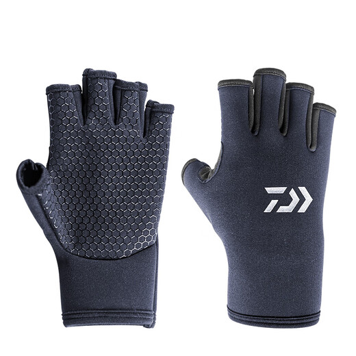 DAIWA Autumn and Winter DG-8023CS Winter Anti-Slip Fishing Gloves Cold-proof and Warm Fingerless Gloves Exposed 3 Fingers Black One Size