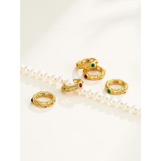 Jingyu 925 gold-plated running ring accessories DIY Buddhist beads bracelet bracelets and bracelets ancient gold accessories running rings beads and scattered beads YP-694 red stone-sand gold