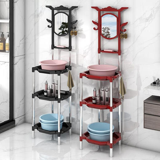 Tian Miaomiao Estante rural antiguo de pie para el hogar, estante para lavabo de baño simple para lavarse la cara y las manos con espejos 756 acero plástico de tres capas blanco con espejo