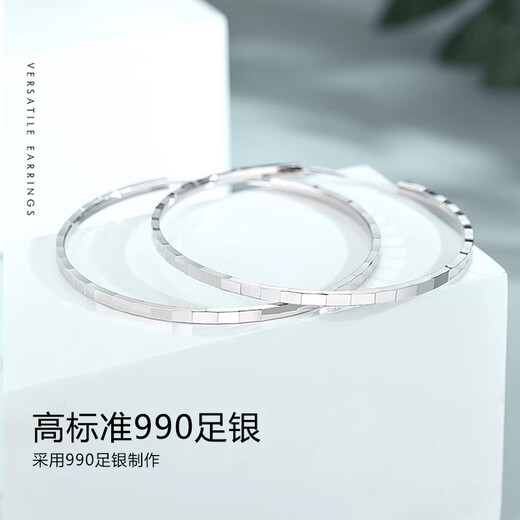 Crystal large hoop earrings for women 990 pure silver earrings hoop earrings hoop earrings European and American style exaggerated light luxury jewelry