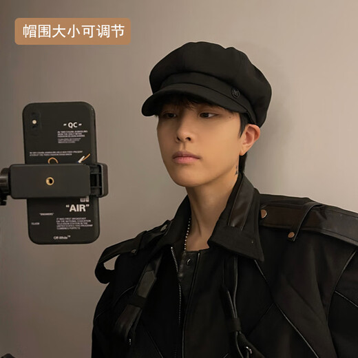 Ning Chai hat men's trendy Japanese retro literary versatile octagonal hat men's four-season newspaper beret painter hat women black-side m adjustable B17 octagonal hat, single size adjustable 53-60cm for men and women
