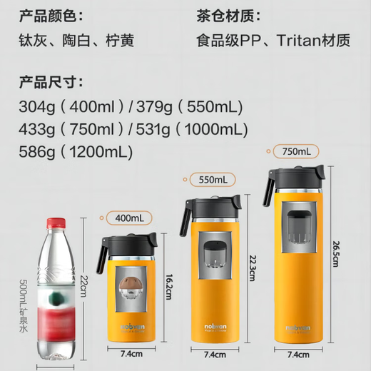 Nuobaifen Magnetic Bomb Tea Wasserabteilung Teetasse hochwertige große Kapazität Wärme Tasse im Freien Gesundheit Teetasse T3523 Zitronengelb 750 ml