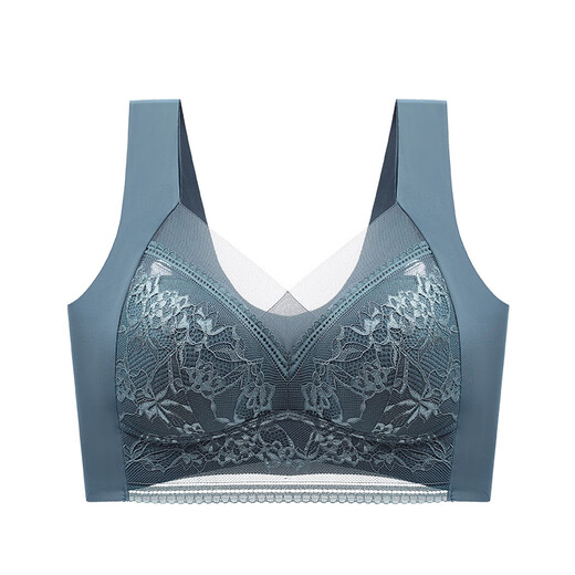 Women's Lace Wrapped Breast and Beautiful Back Bra, Push-up Wireless Fixed Cup Top-up Seamless Vest Style Sleeping Bra, Dark Blue 3L 120-140Jin Jin equals 0.5kg