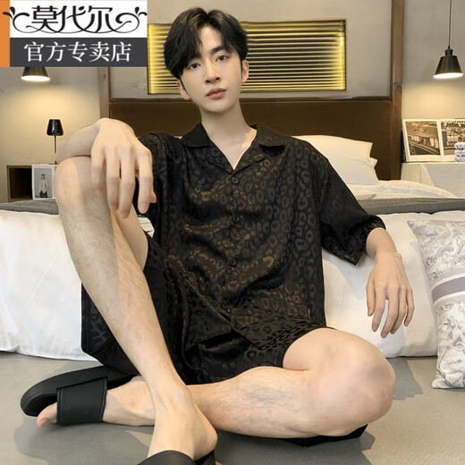 莫代尔睡衣男士夏季冰丝短袖薄款夏天黑色冰丝夏款可外穿家居服套装 【冰丝】S1381男 L
