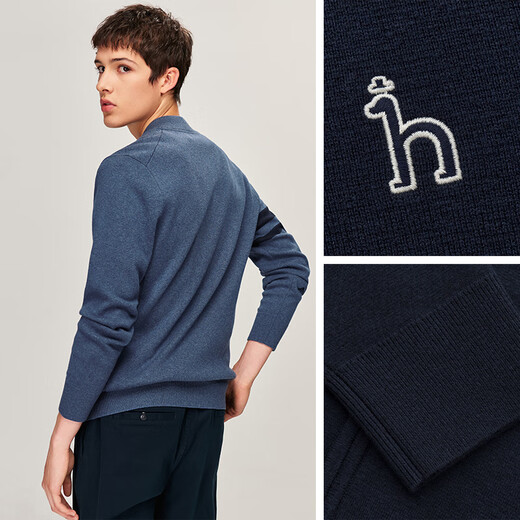 HAZZYS Men's Autumn and Winter Sweater Jacket Simple Baseball Collar Wool Cardigan Men's ABYZD0BDX37 Blue BL 2XL (185/104A 52)