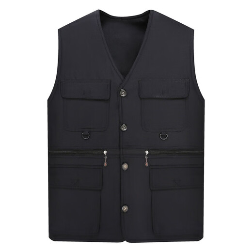 Changluzhu Printemps et Automne Célibataires Nouveau Style Gilets et Multi-Poches pour Hommes d'âge Moyen et Vieux Papa Pêche Décontractée Grande Taille Gilet Top Poche pour Téléphones Mobiles Kaki Taille Unique Taille Moyenne 140-155Jin Jin est égal à 0,5 kg 200