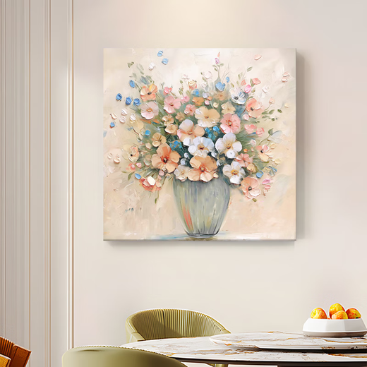 
Wingtu hand-painted oil painting restaurant decoration painting modern simple living room hanging painting French texture painting light luxury style artistic high-end sense, flowers blooming 60*60 hot-selling spot silver metal frame