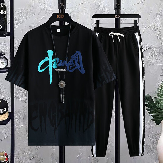 
GEGUSEN (GEGUSEN) teenager short-sleeved T-shirt boy 12-15 years old junior and senior high school students pure cotton clothes big children handsome sports suit trend TZ683 light coffee (short sleeves + long trousers) L (98-110Jin [Jin equals about 0.5 kg])