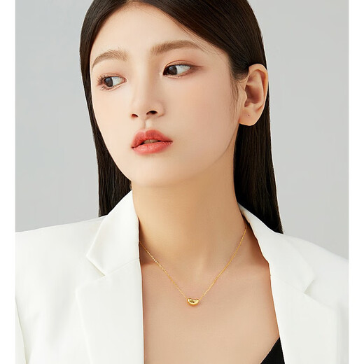 Prodigal Heart 999 Pure Gold Acacia Bean Pendant 3D Hard Gold Transfer Bead Necklace Gold Gold Bean Couple Gift Betting Large Edition 9 Large Edition 999 Pure Gold Red Bean + 18K Gold Necklace Set Chain