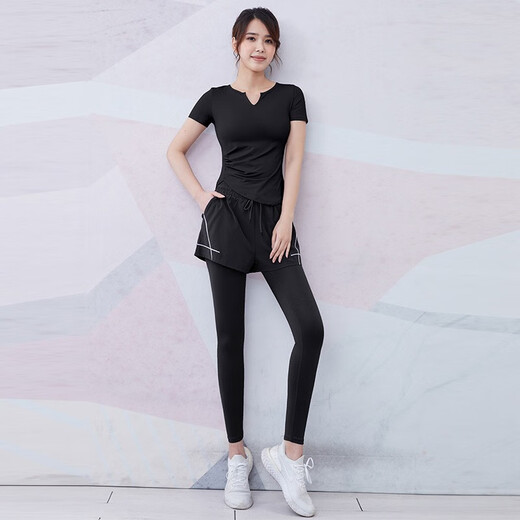 Vansydical sports suit for women running breathable short sleeves and breathable student training fitness yoga suits, lotus purple + cabbage purple five-piece set TC57550 M (women's style recommendation: 95-105Jin [Jin equals 0.5 kg])
