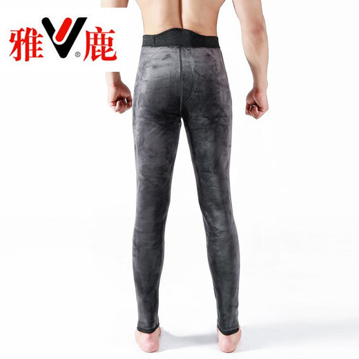 Yalu Autumn and Winter Warm Pants Men's Cashmere Thickened Cotton Pants Men's Cashmere Slim Fit Stretch High Waist All-in-One Velvet Pants Men's Velvet Pants Men Black Gray (About 780g) 175 (Suitable for 130-160Jin Jin is equal to 0.5 kg)