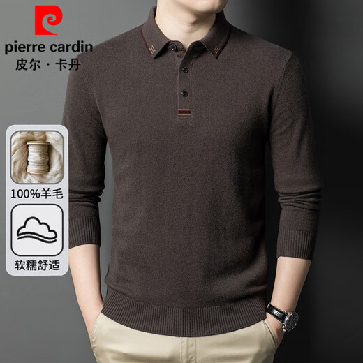 Pierre Cardin pure wool sweater men's autumn and winter lapel bottoming knitted T-shirt young and middle-aged warm 100% wool polo shirt