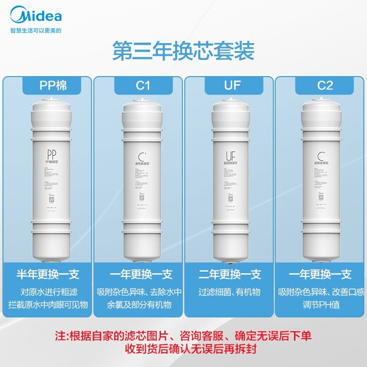 Midea water purifier filter element is suitable for MU136A-4, MU131A-5, MRC1686A-50G, MRC1795A-75G, MRC1592A-50G, M6 series-full set-suitable for MU131A-5, MU136A-4