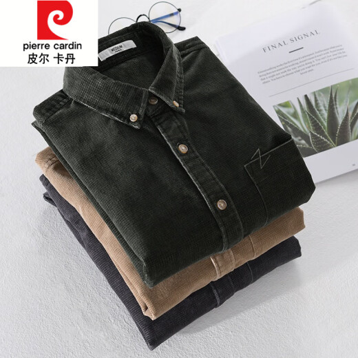 
Pierre cardin spring and autumn plus velvet long-sleeved shirt men's corduroy jacket thickened loose casual velvet cotton shirt solid color top 9755 - light gray regular XL [135Jin [Jin equals about 0.5 kg]]