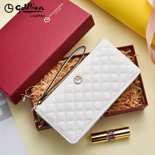
Goldlion wallet women's 2025 new long leather mobile phone bag fashionable diamond handbag women's zipper large capacity clutch white [official authorization - one fake one and ten fines]