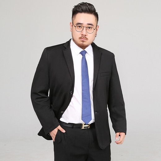席臣加肥加大码西装外套休闲男宽松商务西服显瘦大号胖子肥佬西服套装 黑色单西 4XL （190-210斤）