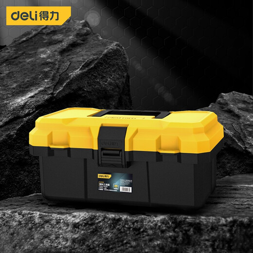 Deli tool box large multi-function repair tool electrician tool box household hardware storage box household storage box 12 inches anti-fall type double layer thickening
