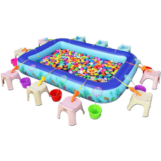 Beiqiao children's fishing pool set baby magnetic fishing toys inflatable pool fishing pond park square stall 150 supreme package with 8 thickened stools