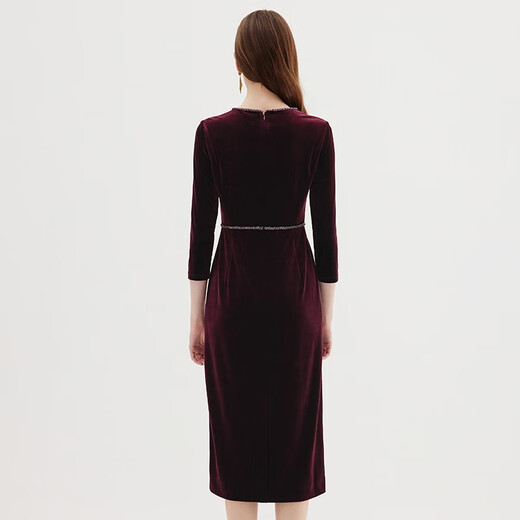 Aiteai retro high-end elegant beaded V-neck waist velvet dress dress autumn new style 7177815 Chateau Red 60 L 165