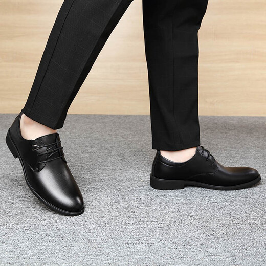 Nordic figure (BEIOUTU) leather shoes men's formal shoes fashion trend lace wedding low-top cowhide business casual shoes 511 black 42
