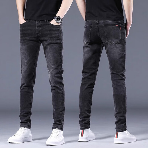 Canelin Kiskha jeans men's spring and autumn trendy brand elastic slim feet straight trousers business trend men's casual long pants men 1049 grey 28