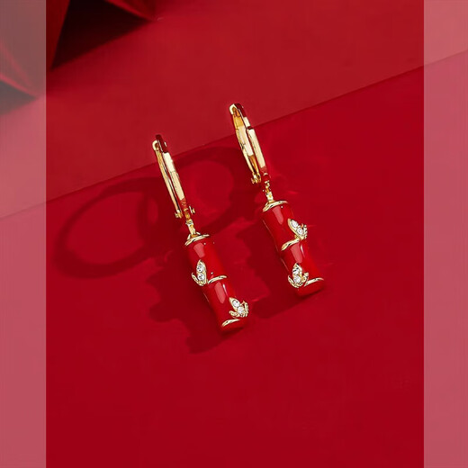 Boucles d'oreilles en bambou rouge du Nouvel An rouge Yonghongwang