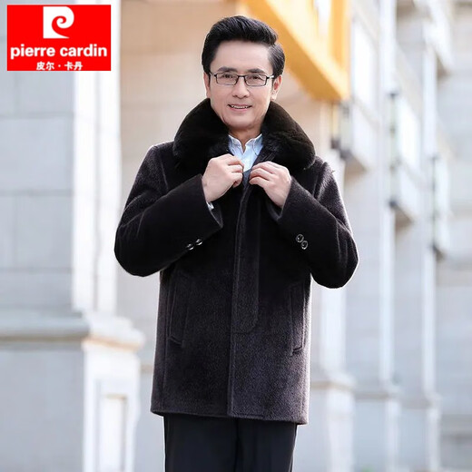 Pierre Cardin middle-aged and elderly men's mink fur coat men's short coat plus velvet thickened coat dad and the elderly winter clothing black plush lining one 180/96A recommended 110-125Jin Jin equals 0.5 kg