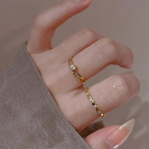 Yadige 18k gold ring women's light luxury design niche personality sexy open ring index finger ring high color retention love set (3