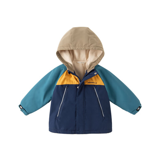 DAVE&BELLA children's clothing waterproof clothes boys and children's coats girls autumn and winter baby plus velvet windproof coats for boys and girls navy blue DB4224558 110 cm (recommended height 100-110cm)