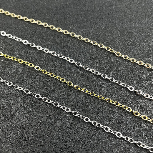 OSRO flat O-shaped chain, copper-clad iron cross chain, antique hairpin tassel bracelet, necklace, handmade DIY chain accessories, O-shaped chain, bright silver, about 2 meters in a pack, can wear a 1.0 loop