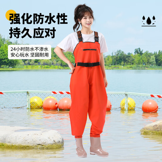 熊火女士下水裤赶海装备大人水裤下半身涉水服全身防水雨裤带雨鞋连体 女款紫色下水裤【3D修身】 37码