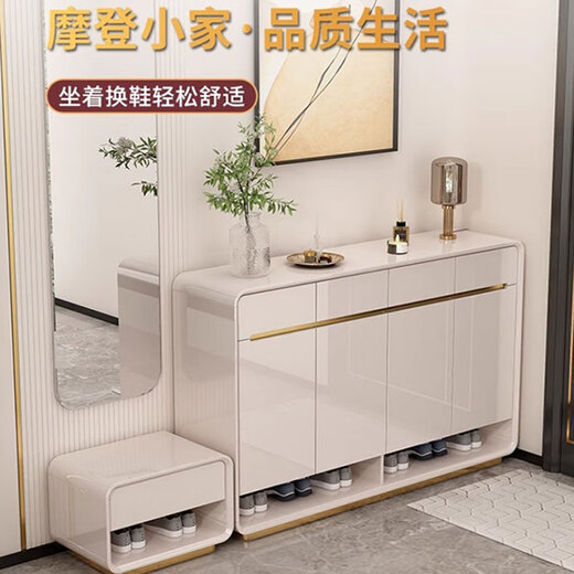 Leiyang Light Luxury Entry Shoe Cabinet Home Door Modern Simple Shoe Cabinet New 2024 Cream Style Solid Wood Painted Entrance Cabinet (Floor Standing 100cm Shoe Cabinet) Bright Paint