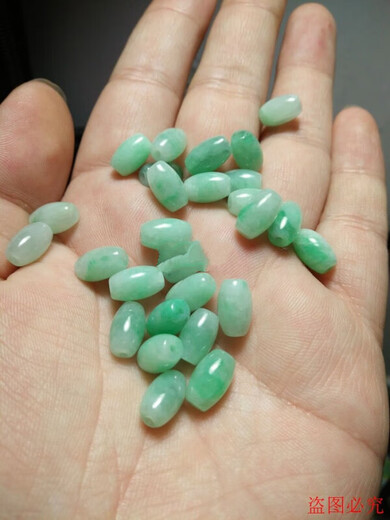 Jinran Laokeng Burmese jade loose beads A goods rice beads Natural Burmese jade beads Passepartout DIY Piaoyang green rice beads 1 piece 6*9mm